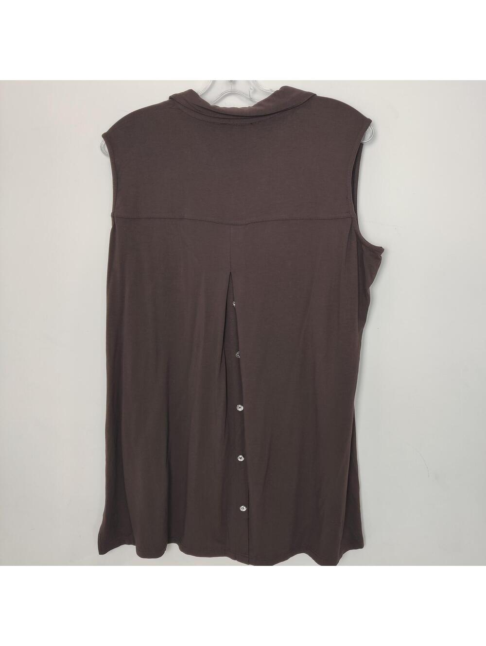 Tango Mango Collection Brown Rhinestone Sleeveless Button Front Top XL - Picture 3 of 7